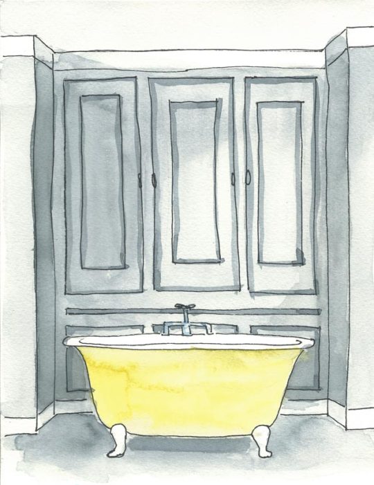 Acuarela Decor Bath Grey Yellow 18x24 de Elena Calonje